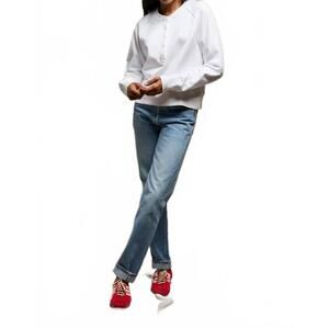 NEW PERFECTWHITETEE bowen raglan button down sweatshirt in white